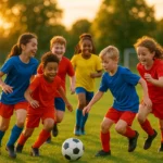 Børn der spiller fodbold